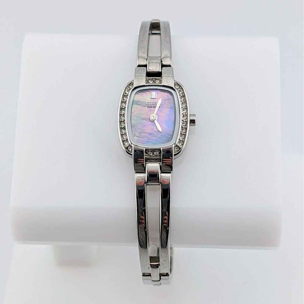 Citizen Eco-Drive Silhouette Swarovski MOP Bangle Watch B023-S067022 18mm 7"